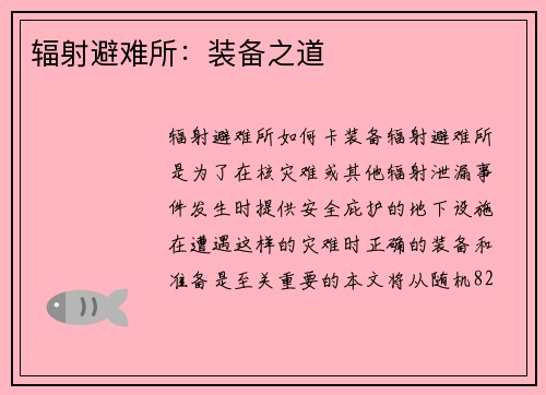 辐射避难所：装备之道